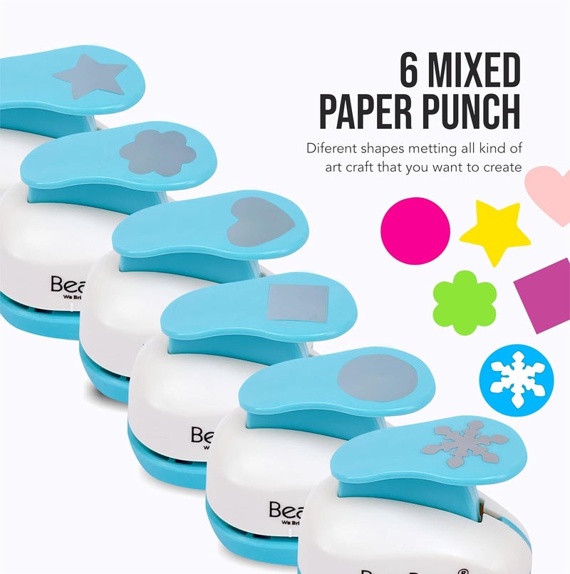 BearBoss 6 Craft Hole Punch Shapes 1 Inch Paper Punches for Crafting Handmade Scrapbooking Punches Mix Shapes Designs for Kindergarten Teacher Office Supplies Kids - Image 3